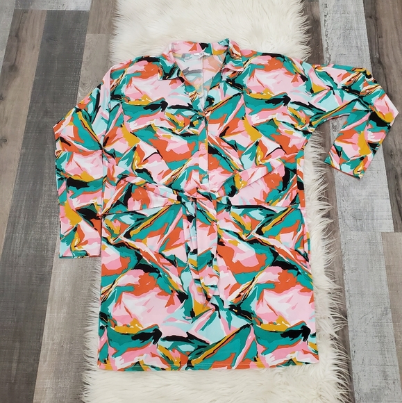 Bar 111 printed  stretch sleeve  ties around the waist dress - Picture 8 of 11